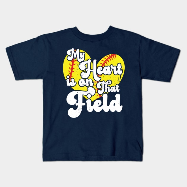 funny My Heart is on That Field softball baseball mom dad Kids T-Shirt by Gaming champion